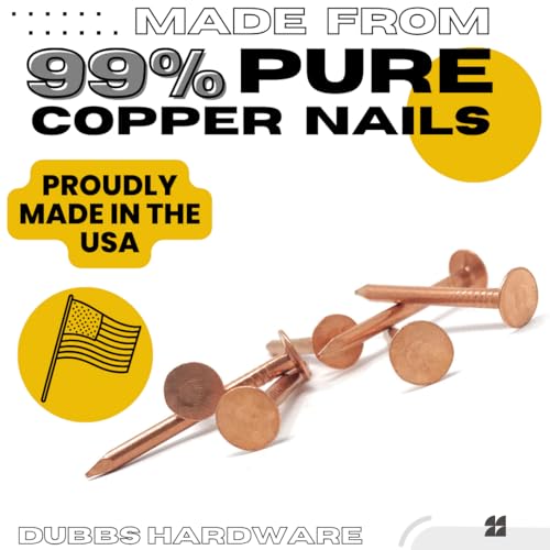 1.5 Inch Pure Copper Roofing Nails - 10 oz (100) Pack of Solid Copper Slate Spikes for Roofing, Flashing, Furniture, and Boat Building - 3/8" Head Diameter - Made in The USA (Pack of 3) 1.5in - 10 Oz (Pack of 3)