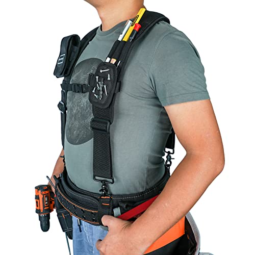 Magnetic Suspenders Tool Belt Suspenders with Large Moveable Phone Holder Magnetic Wristband +
