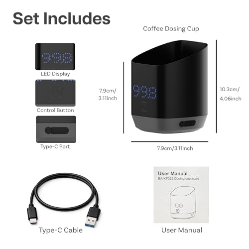 Coffee Bean Digital Dosing Cup with LED Display by MMOBIEL – High Precision 0.1g/1g Scale for Espresso, Pour-Over, Drip & More – USB-C Rechargeable & Compact – Brewing Accessories for Home Baristas