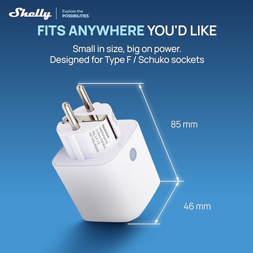 Shelly Plug M Gen3 White - WLAN & Matte Smart Socket, Power Measurement, 13 A, 3000 W, Timer Switch, Plug, Smart Home Plug, Alexa & Google, Apple HomeKit, No Hub Required (Pack of 2) | 13A, 3000W, App, Voice & Platform Control, Timer, Timer, No Hub Req...