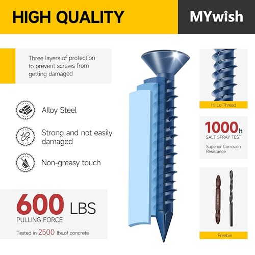 Mywish (10Sets) 3/8" x 2-1/2" Hex Head Lag Bolts & 30Pcs Concrete Screws 3/16 x 1-1/4 Masonry Anchor with Drill Bit, Flat Phillips Head Stucco, Heavy Duty Lag Screws with Washers