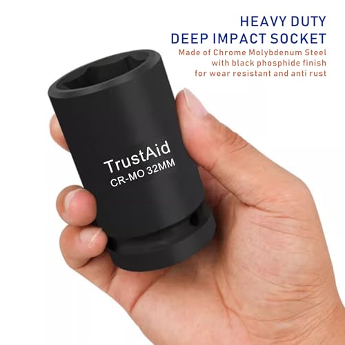 TurstAid 3/4 Inch Drive Impact Socket 65mm, Heavy Duty Cr-Mo Deep Impact Sockt, 6-Point Design, Metric