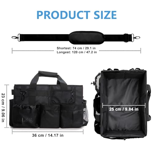 Large Wearable Cleaning Caddy Bags, Cleaning Supplies Organizer with Adjustable Shoulder Straps & Divider, 14 inch Black Tool Bag for Housekeepers & Cleaners Large