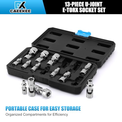 1/4" & 3/8" Drive Universal External Star Socket Set, 13-Piece Universal Joint External Torx Socket Set, CR-V, Storage Case