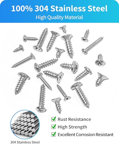 M3 M4 M5 M6 Wood Screws Assortment Set,304 Stainless Steel Assorted Self Tapping Screws Kit Truss Flat Pan Head Phillips Drive Drilling for Deck Drywall Concrete Sheet Metal (Flat & Pan Head 820PCS) Flat & Pan Head 820PCS