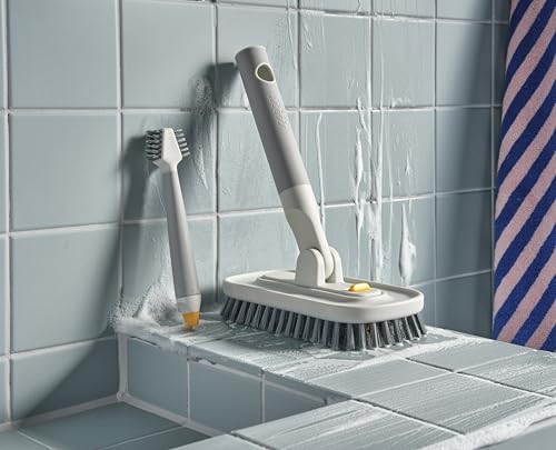 Joseph Joseph CleanTech Detail Cleaning Set, Tile Scrubber & Detail Brush, V-Shaped Bristles for Grout, Non-Slip Handles