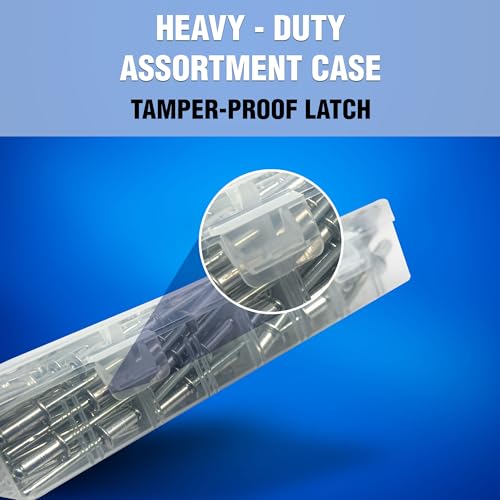 New Age America® 700pcs Blind Pop Rivets & Backup Washers | 3/32" to 1/4" | Silver | 14 Sizes | SAE Size Aluminum Rivets & 304 Stainless Steel Backup Washer | Rivet Kit w Steel Mandrel | Labelled Case 700 PCS Rivets & Washers