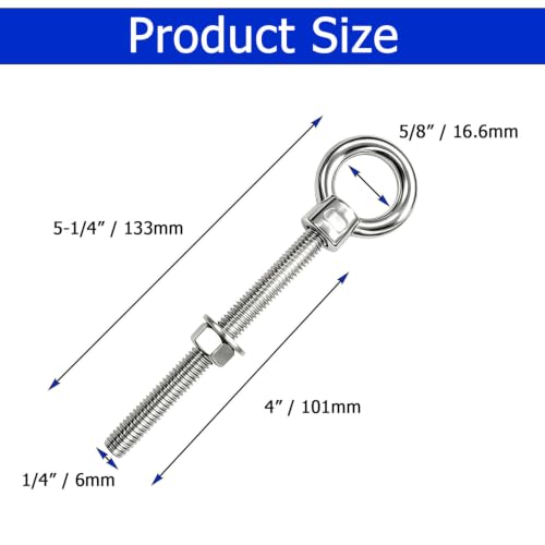 1/4" x 4" Eye Bolts with Washers＆Nuts (20 Pack) 1/4" x 4" 20