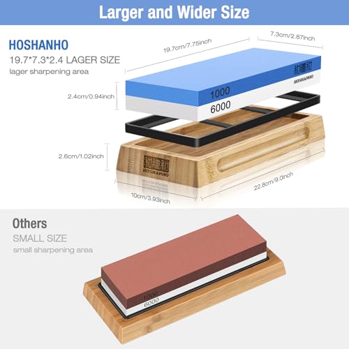 HOSHANHO Knife Sharpening Stone Set, Double-Sided Grit 1000/6000 Whetstone