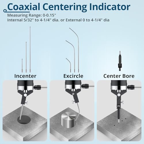 Coaxial Indicator, 0-0.15in, 0.0005in Resolution, 6 Feelers, 3/8in Shank