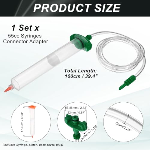 uxcell 55cc Air Tubing Glue Dispenser Syringes Kit, Syringes Connector Adapter Plastic Clear Tube Sleeve with Piston, End Cap, Top Hat for Industrial Glue Liquid Dispensing, Green