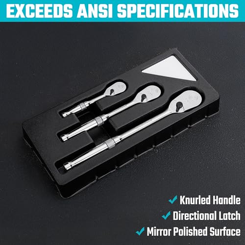 DURATECH 3-Piece Ratchet Set, 1/4", 3/8", 1/2" Drive Low Profile