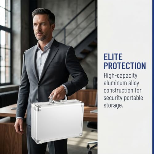 Healeved Aluminum Briefcase 11.41 X 8.07 X 3.93 in Metal Case with Handle and Password Lock Hard Storage Case for Tool Storage Instruments and Outdoor Travel