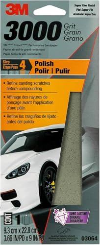 3M Trizact Performance 3000 Grit Sandpaper, 3 2/3 in x 9 in, Polish Clear Coat and Paint, Restore Shine, Ideal for Detailed Finishing, Very Fine Grade Abrasive (03064), Pack of 3 3 2/3 in x 9 in (Pack of 3)