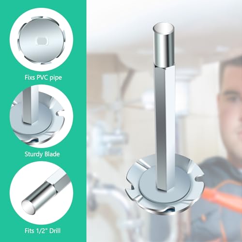PVC Pipe Reamer, 4Pcs PVC Fitting Saver Tool for Removing SCH 40 from Hub, 1-1/2 In, 2 In, 3 In, 4 In Head, Bit Socket Saver Set for PVC Plumbing, Fits 1/2" Variable Speed Power Drill