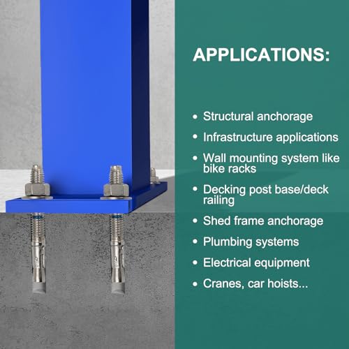 3/8" x 3-3/4" Concrete Anchors (12 Pack) 3/8 inch Wedge Anchors Bolts Stainless Steel 3/8"x3-3/4"