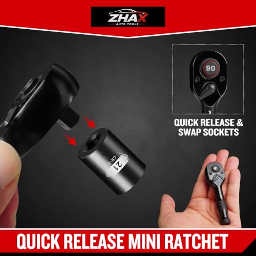 zhax 3PCS Stubby Ratchet Set, 1/4", 3/8", 1/2" Drive Mini Ratchet Wrenches 1/4", 3/8" & 1/2" Stubby Ratchets