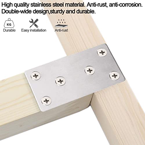 20 Pcs Silver Flat Bracket 4 x 2 Inch Stainless Steel Wood Joining Plates Mending Plate Flat Bracket with Screws, Steel Metal Straight Brace for Wood Furniture Cabinet Shelves 100MM-Silver