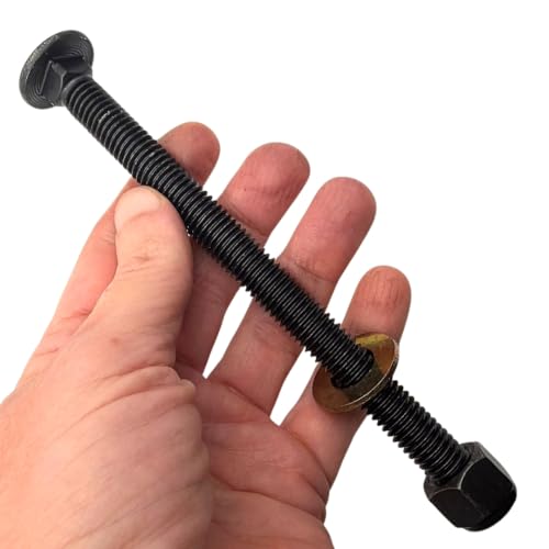 1/2"-13 x 6-1/2" Grade 5 Carriage Bolts (4-Pack) – Heavy-Duty Coarse Thread Bolts with Washers and Nylon Lock Nuts – Round Head Square Neck SAE J429 6.5" Plain Black Finish Bolts, Washers, Nuts 4