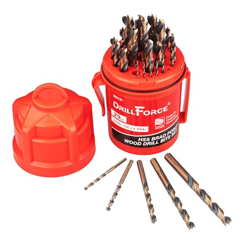 29PCS HSS Brad Point Wood Drill Bits Set for Carpenter Woodworking, 3-Flat Shank Black Gold for Hardwood, Plywood, Plastic 1/16"-1/2"