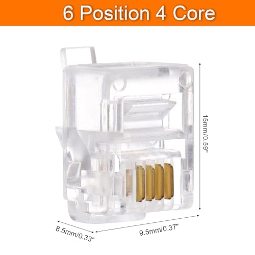 QUARKZMAN Telephone Modular Plug Male RJ11 Plug Copper Core 6P4C Flat Cable Female Adapter Clear Pack of 20