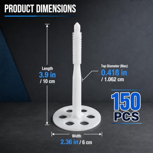 150 Pcs 4" Plastic Insulation Fasteners for Rigid Foam Board 1
