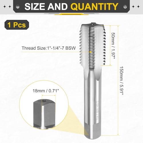 uxcell Hand Bottom Tap 1"-1/4"-7 BSW 2B Thread Bottoming Style Threading Taps High Speed Steel HSS6542 Straight Flutes Screw Tapping Tool