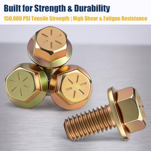 Shimeyao 50 Pcs 3/8-16 x 3/4" Grade 8 Hex Flange Bolts Yellow Zinc Plated Coarse Thread Alloy Steel Fasteners, Heavy Duty Hex Head Flange Screws for Automotive, Machinery, Trailer and RV, Repair 3/8-16 x 3/4"