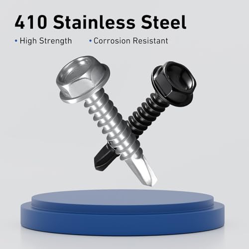 #10 x 3/4 Inch Self Drilling Screws, (493pcs) 3 lbs Black Self Tapping Screws for Metal, 410 Stainless Steel Hex Washer Head Sheet Metal Screw #10x3/4" Black 3lb Per Box