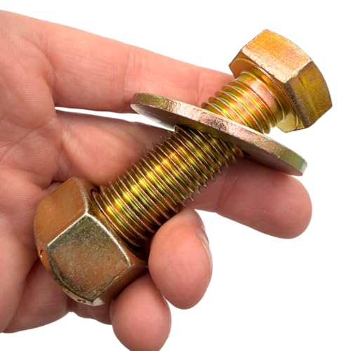 3/4"-10 x 2-1/2" Grade 8 Bolts (4-Pack) – Heavy-Duty Hex Bolts Includes USS Flat Washers & All Metal Prevailing Torque Lock Nuts – High-Strength SAE J429 2.5" Coarse Thread Yellow Zinc Bolts, All-Metal Lock Nuts 4