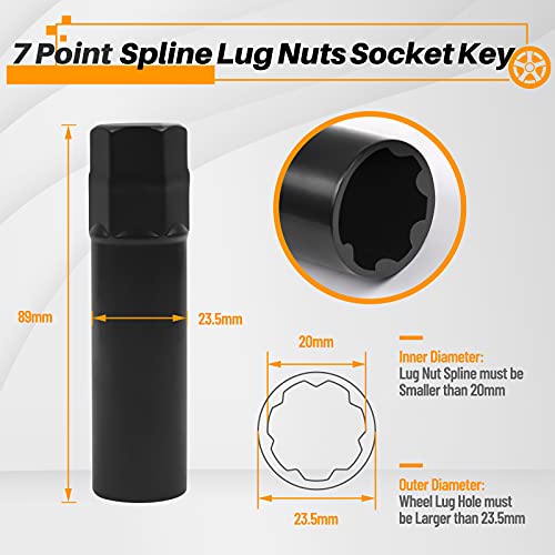 MIKKUPPA M14x1.5 Wheel Lug Nut & 2pcs 7 Point Spline Lug Nuts Socket Key Replacement for Chevy Silverado 1500 2500, GMC, Ford, Ram, Aftermarket Wheel