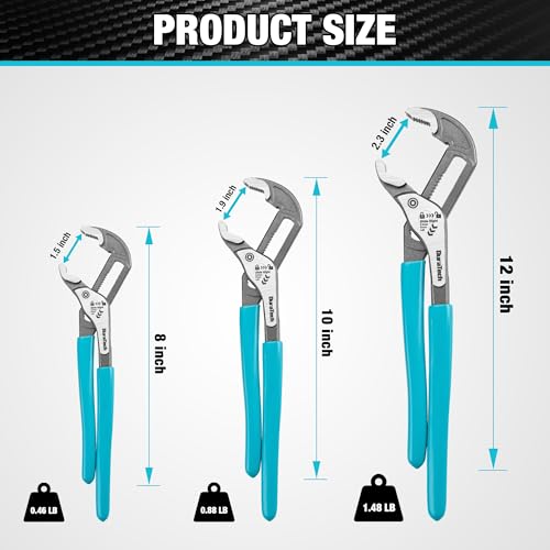 DURATECH 3-Piece Water Pump Pliers Set(8", 10", 12"), Groove Joint Pliers 8"&10"&12"