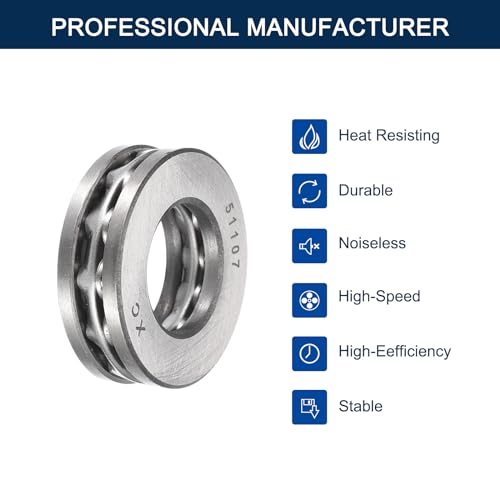 HiPicco Thrust Ball Bearings, 4pcs 51107 Plane Axial Ball Bearing 3-in-1, 35mm x 52mm x 12mm Chrome Steel ABEC3 Single Row Roller