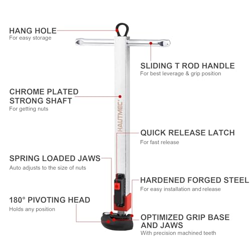 HAUTMEC 11-18inch Telescoping Basin Wrench, Sink Faucet Wrench for Tight Spaces with Replaceable Jaws Capacity 1-1/4''to 2-1/2", Plumber Wrenches for Faucet Hex Nuts Install and Repair Under Sink Replaceable Wrench Set