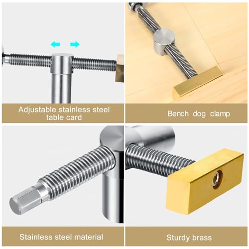 Lasnten 4 Pcs Woodworking Bench Dog for Clamp 19mm Adjustable Dog Hole Clamp 3/4 Inch Stainless Steel Brass Workbench Stop Silver Workbench Accessories for Woodworking DIY Positioning Tools