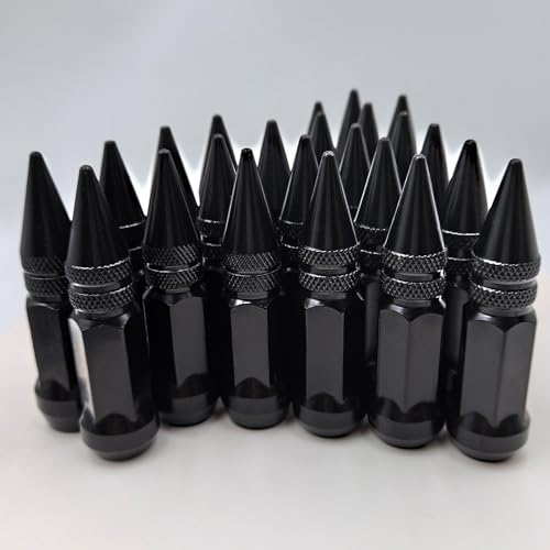 M14x1.5 Spike Lug Nuts 24pcs 14mmx1.5 Tall Wheel Lug Nuts with 1 Socket Compatible with Spline Spiked Lug Nuts for Chevy Silverado 1500, Lincoln Navigator, Jeep Grand Cherokee (Black) black