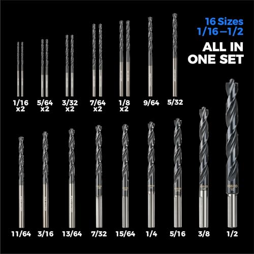 toolant Cobalt Drill Bit Set TiAlN Coated, 1/16"-1/2", 21Pcs
