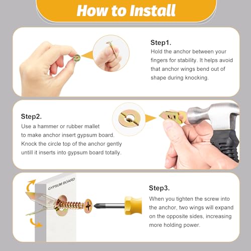 Kadrick 420Pcs Self Drilling Drywall Anchors with Screws Assortment，Zinc Plated,2025 Upgraded Hollow Wall 2 Sizes Anchors and 4 Sizes Screws Kit, Easy Application No Drill or Holes in Wall 420Pcs 6Size Kit