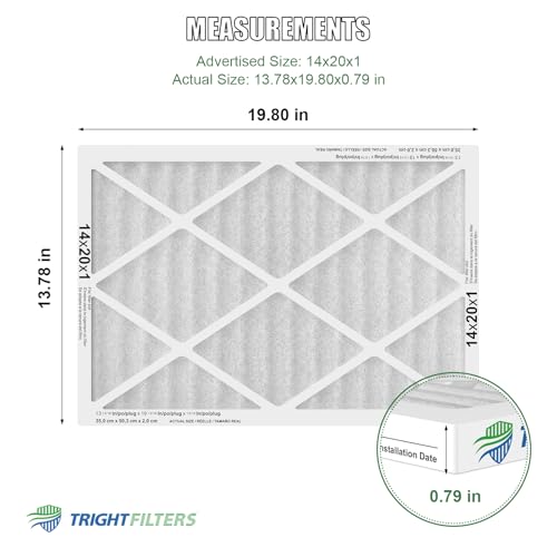 TRIGHTFILTERS 14x20x1 Air Filter 4 Pack, MERV 8 Pleated HVAC Furnace Filter