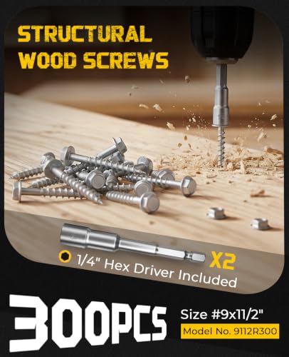 300Pcs Connector Screws #9 x 1-1/2" Joist Hanger Screws with 1/4" Hex Drive 300