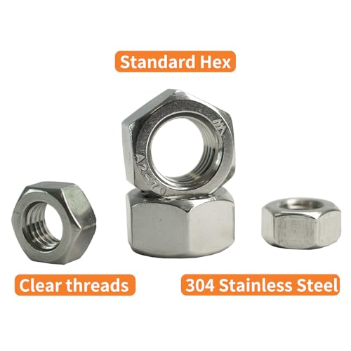 1-1/4"-7 Hex Nuts (6pcs), 304 Stainless Steel (18-8), Hardware, UNC, Coarse Thread, SAE, ASME B18.2.2 1-1/4"-7