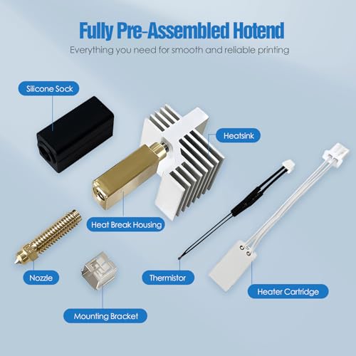 Hotend Kit for Elegoo Centauri Carbon, Fully Pre-Assembled Replacement Hotend with 0.4mm Brass Nozzle, Silicone Socks & Nozzle Wipers Included - 3D Printer Accessories Hotend Kit