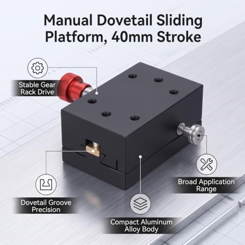 Adjustable Dovetail Slide Precision Linear Stage 40mm Travel Rack & Pinion X-Axis Manual Fine Adjustment Platform for CNC Machining Applications