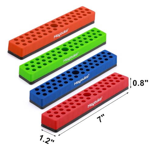 Mayouko 6PCS 1/4" Magnetic Hex Bit Holder Rack Organizer, 258 Holes, 1/4-Inch Drill Bit Holder, 6 Racks, Magnetic Bit Holder with Magnet Base for Screwdriver Bits Red-2packs,blue-2packs,orange,green