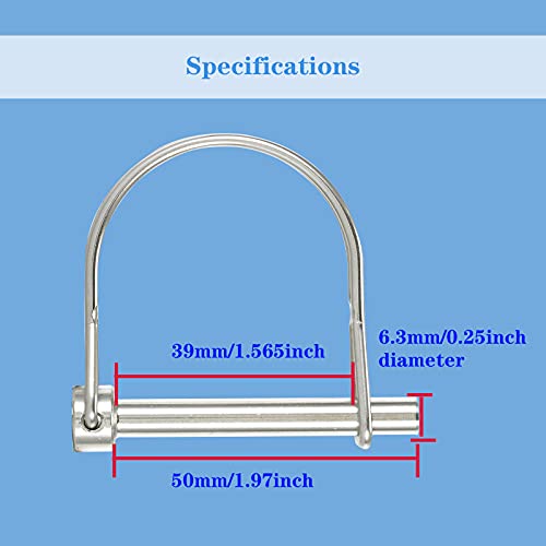 Heavy Duty Trailer Hitch Pins, Safety Coupler Pins 1/4 Inch Diameter, 1.97 Inch(50mm) Length, 316 Stainless Steel(4 Pcs)