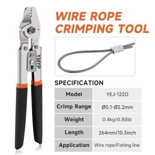 Up to 2.2mm Wire Rope Crimping Tool Kit, 99FT Stainless Steel Wire Rope (3 Sizes), 180 Aluminum Double Sleeves (3 Sizes), 10 Thimbles YEJ-122O+Loop&Rope&Thimbles Bag Kit