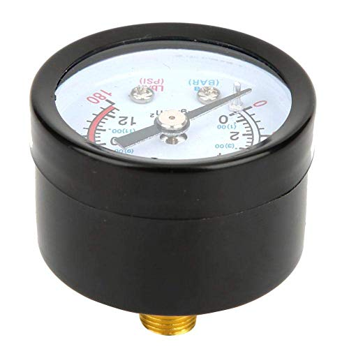 Air Compressor Pressure Gauge, 0-180 PSI, 0-12 Bar, 42mm Diameter, 10mm Thread, Black Iron Shell