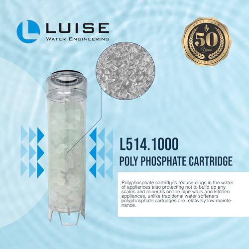 Luise 10"X2.5" Polyphosphate Hard Water Filter Cartridge, Scale Remover from Water Heater and Steamed Iron and,Salt-Free Water Softener for Shower, Sink and Whole House (L514.1000) 10"X2.5" Iron