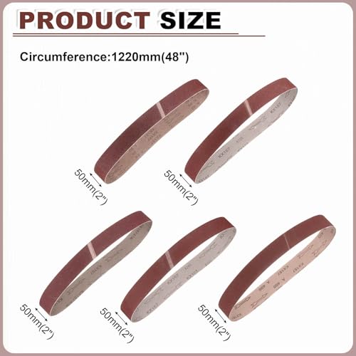 HARFINGTON 2 x 48 Inch Sanding Belts, 15 Pcs 80/120/150/240/400 Grit Aluminum Oxide Abrasive Belt Sander File Belt for Woodworking, Metal Polishing, Knife Sharpener 2 x 48 Inch(80/120/150/240/400 Grits)