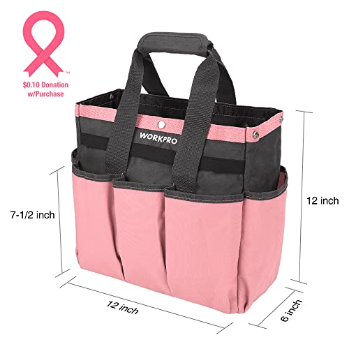 WORKPRO Garden Bag and FLISSA Folding Pocket Knife, Garden Tool Tote Storage Bag with 8 Pockets, Tactical Knife with Liner Lock
